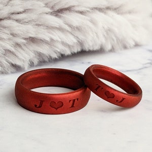 Engraved Red Silicone Ring Men Women, Personalized Silicone Wedding Ring His Hers Silicone Wedding Band Engagement Husband Gift Him Fiance