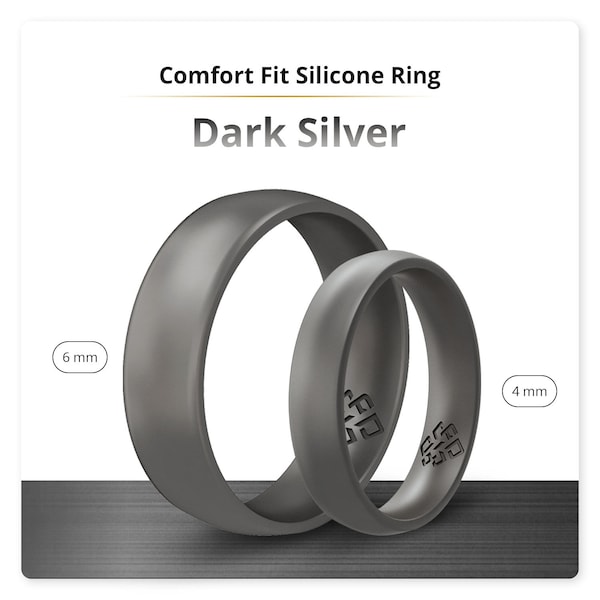 Dark Silver Silicone Ring for Men and Women 6mm, Birthday Anniversary Gifts for Him and Her, Couples Promise Ring, Silicone Wedding Band