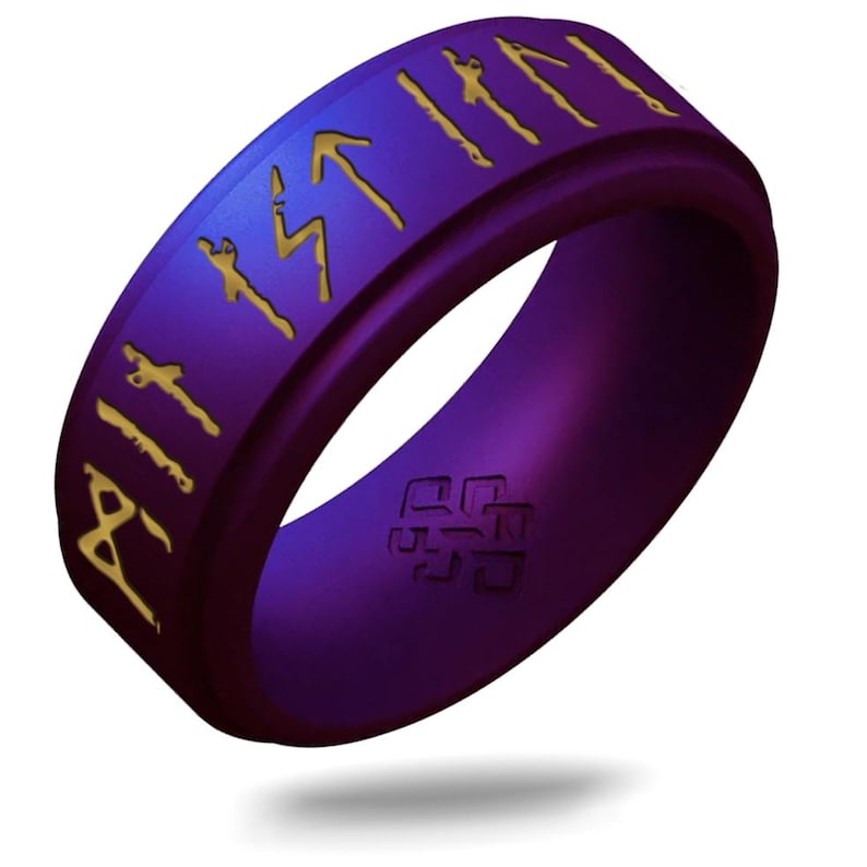 Blue Rune Ring Viking Silicone Ring With Gold Inlay