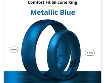 Sapphire Blue Silicone Ring Men Women, Safe Flexible Breathable Silicone Wedding Band, Rubber Wedding Ring, Anniversary Engagement Gift
