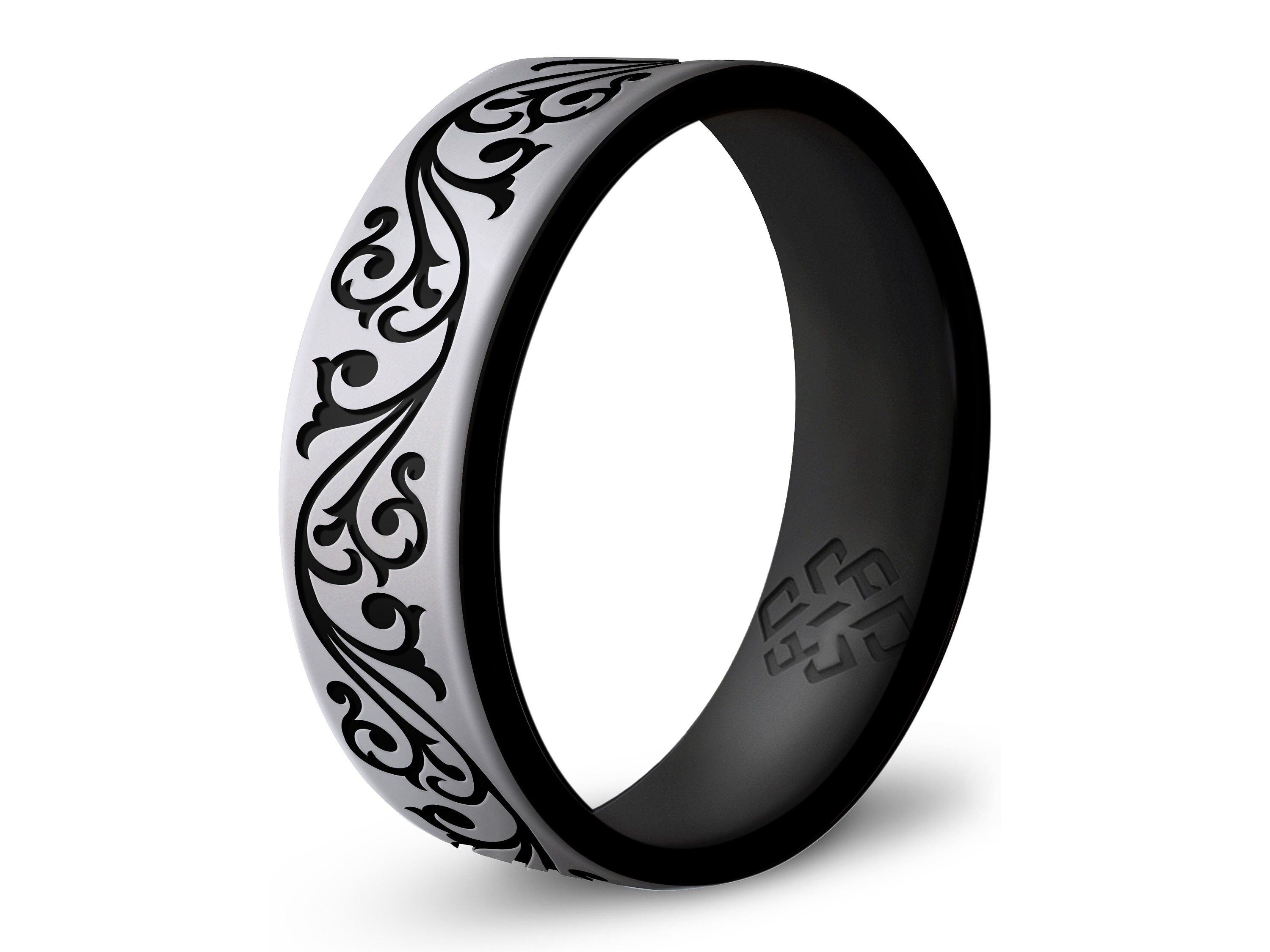Filigree Silicone Ring for Men Women in Silver, Dark Silver, or Gold, Silicone Wedding Ring Band, Engagement Promise Ring, Anniversary Gift