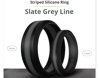 Knot Theory Black & Grey Line Silicone Ring for Men - Dark Gray Stripe Lightweight Comfortable Rubber Wedding Band by Knot Theory