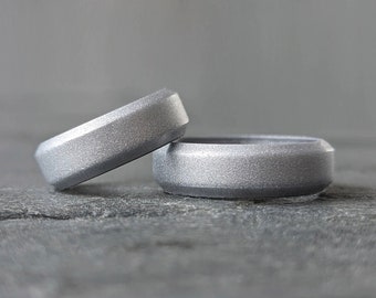 Silver Silicone Ring Men Women, Bevel 6mm Band, Breathable Comfort Fit Ring Matching Couples, Metal-free Food Grade Silicone Wedding Ring