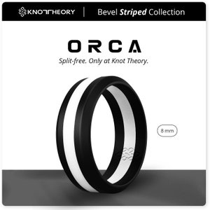 Black with White Stripe Silicone Ring for Men, 8mm Lightweight Sleek Design, Boyfriend Husband Birthday Anniversary Gifts for Him, Gym Ring