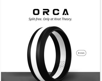 Black with White Stripe Silicone Ring for Men, 8mm Lightweight Sleek Design, Boyfriend Husband Birthday Anniversary Gifts for Him, Gym Ring