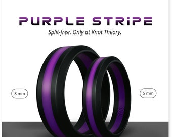 Black and Purple Stripe Silicone Ring Bands for Men and Women by Knot Theory - Anniversary Engagement Wedding Ring Gift