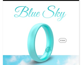 Sky Blue Silicone Ring Women 4mm, Womens Light Blue Silicone Wedding Ring, Rubber Wedding Band, Rubber Wedding Ring for Her Wife Fiance