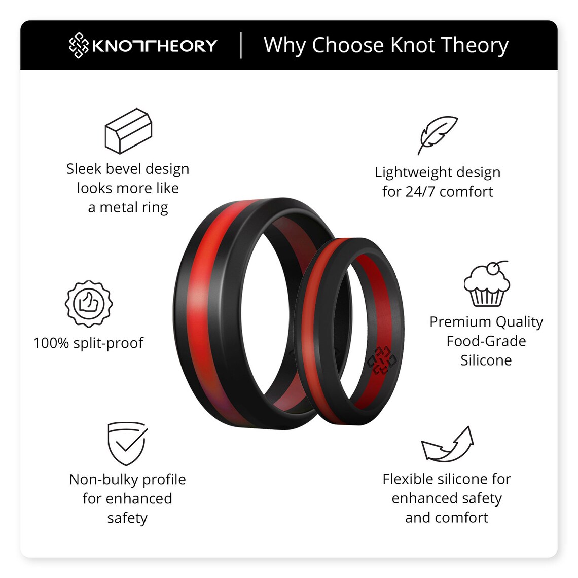 Black Red Stripe Silicone Ring for Men Women Black with Thin Etsy