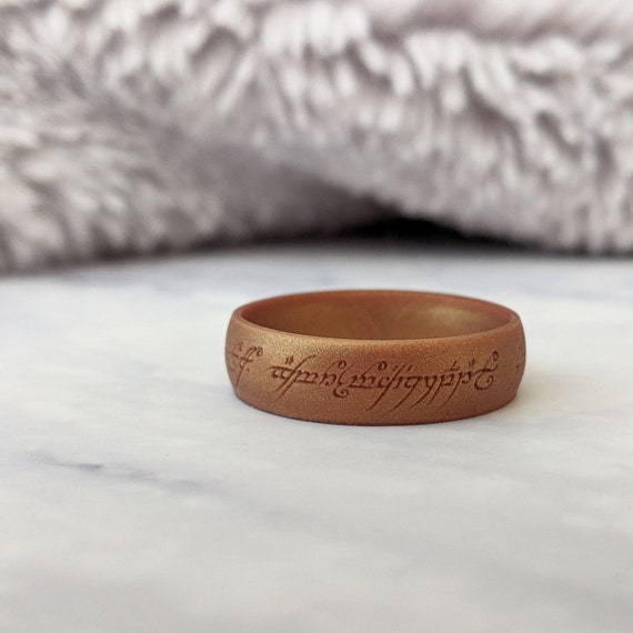 Lord of the Rings Inscription Silicone Band Antique Gold Wedding Ring  Engraved Silicon Wedding Band Anniversary Gift Husband Wife Fiance 