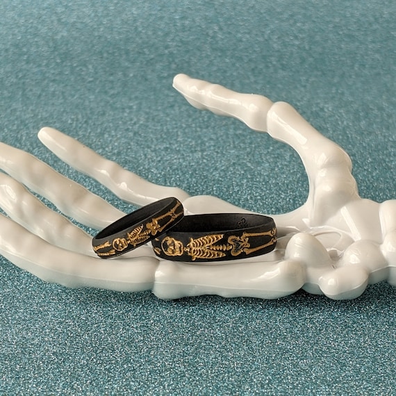 Golden Skeleton Silicone Ring for Men & Women in Black Dark