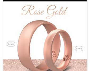 Rose Gold Silicone Ring for Women, Breathable Comfort Fit Wedding Band, Pink Engagement Anniversary Gift for Fiance, Girlfriend, Wife, BFF