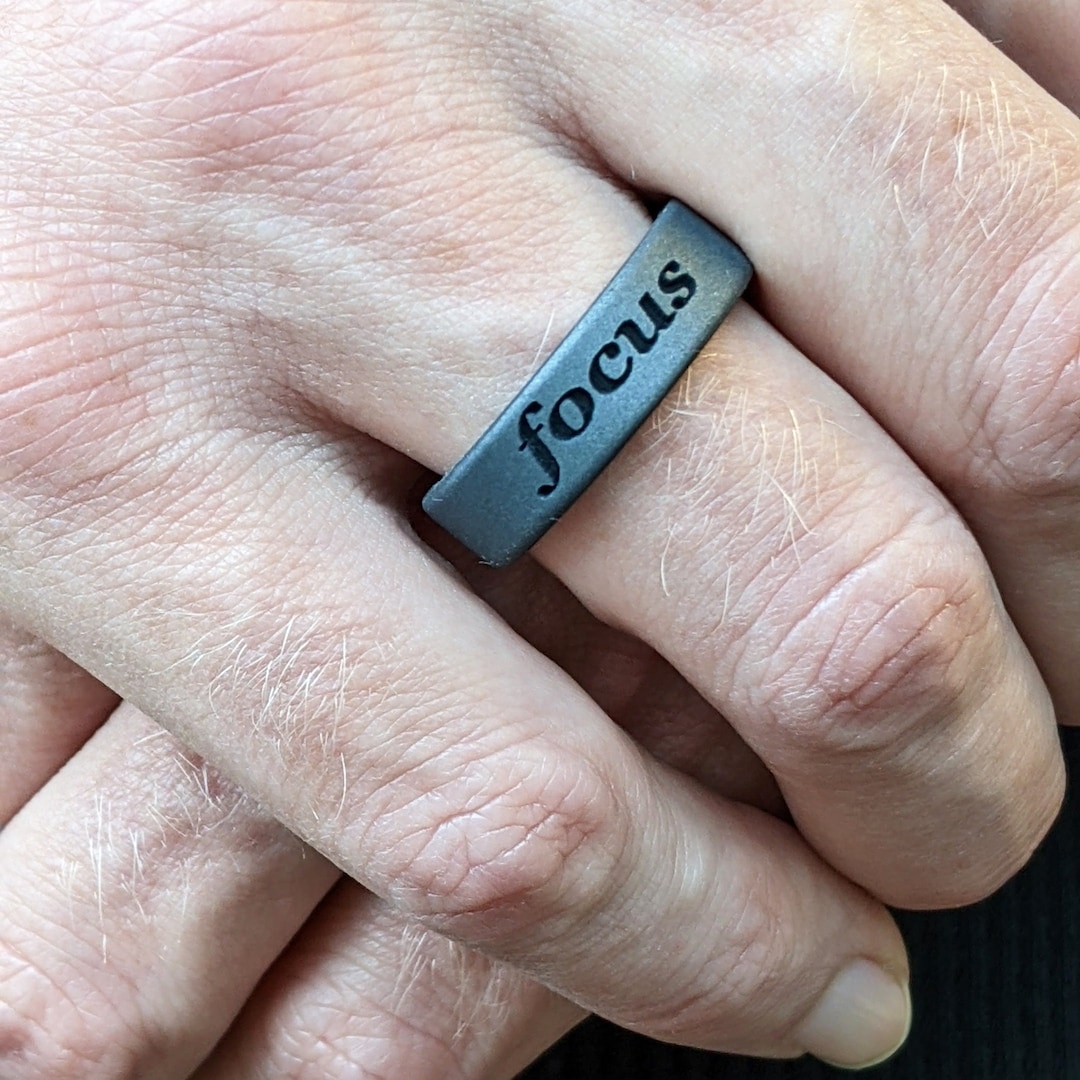 Custom Engraved Silicone Ring, Dual Layer in Silver, Dark Silver, or ...