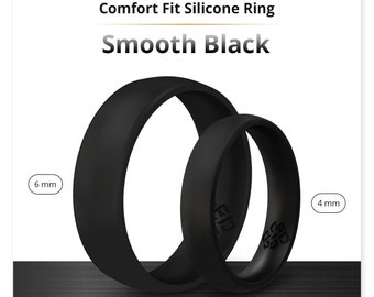 Knot Theory Smooth Black Silicone Rings for Men Women, Breathable Silicone Wedding Band Rubber Engagement Ring Gift Him Her His Hers 4mm 6mm