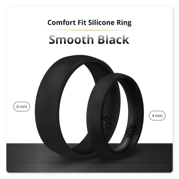 Knot Theory Smooth Black Silicone Rings for Men Women, Breathable Silicone Wedding Band Rubber Engagement Ring Gift Him Her His Hers 4mm 6mm