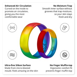 Rainbow Silicone Ring for Women, Colorful Satin Finish Ring, Fashion LGBTQ Pride Ring, Couples Birthday Anniversary Friendship Gifts for Her imagen 4
