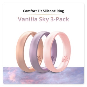 Rose Gold, Lilac Pastel Purple, Pearl Pink Silicone Rings Set 3-Pack, Breathable Wedding Bands, Best Friend Bride Wife Birthday Fiance Gift