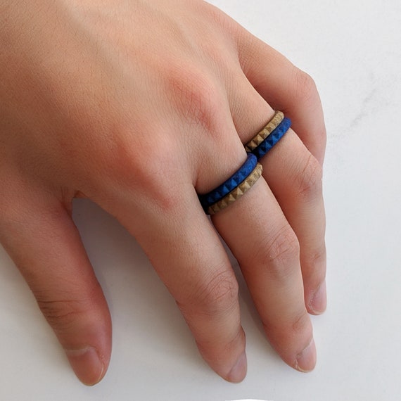 Thin Birthstone Silicone Ring in Blue Sapphire Rubber Silicon Band for  Women Pyramid Ring Stopper 