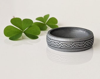 Engraved Silver Celtic Knot Braid Silicone Ring Men, Irish St. Patrick's Day Gift for Husband, Silicon Wedding Ring Band Engagement Fiance