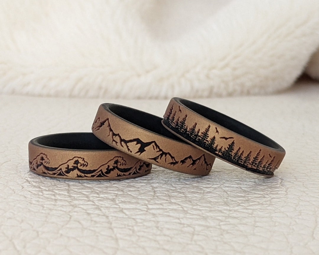 Mountain Forest Waves Silicone Ring – Dual Layer Engraved, Breathable Comfort Fit, Rubber Wedding Band For Active Lifestyles - View #6
