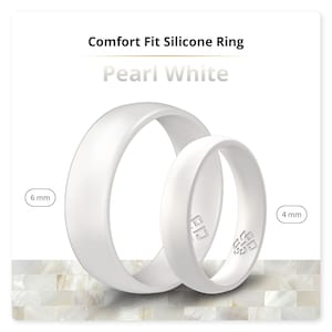 Pearl White Silicone Ring Men Women, 4mm or 6mm Breathable Comfort Fit Silicone Wedding Band Boyfriend Husband Anniversary Engagement Gift