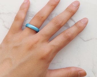 Sky Blue Silicone Ring Women 4mm, Womens Light Blue Silicone Wedding Ring, Rubber Wedding Band, Rubber Wedding Ring for Her Wife Fiance