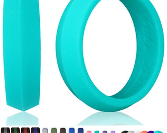 Aqua Blue Silicone Ring for Men and Women in Size 5, 6, 7, or 8 (Teal / Turquoise) Couples Ring, Silicone Wedding Band for His and Hers
