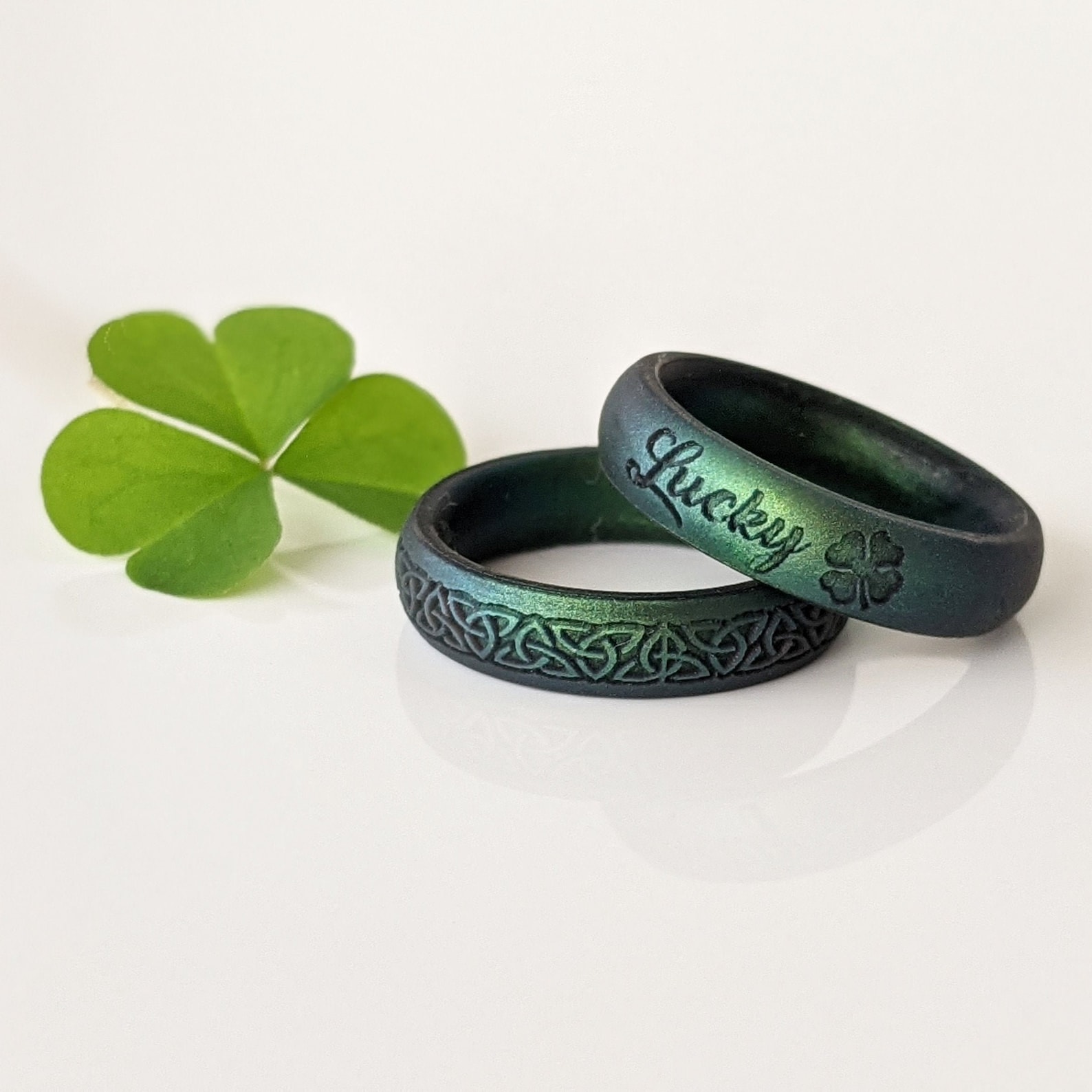 Lucky Clover Silicone Ring for Women and Men, Engraved Celtic Irish ...