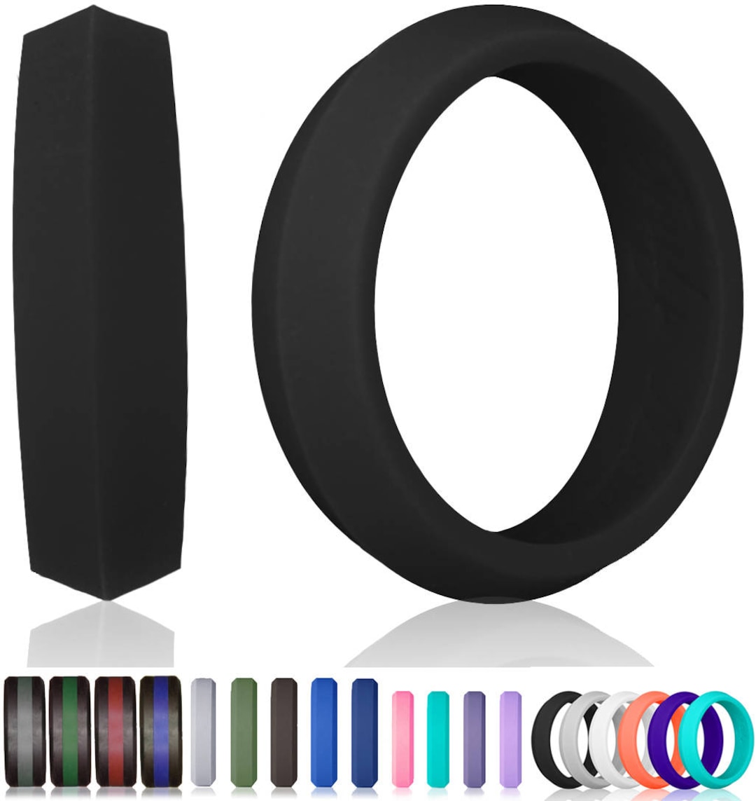 Black Silicone Ring for Women 5mm, Safe Workout Wedding Band in Size 5