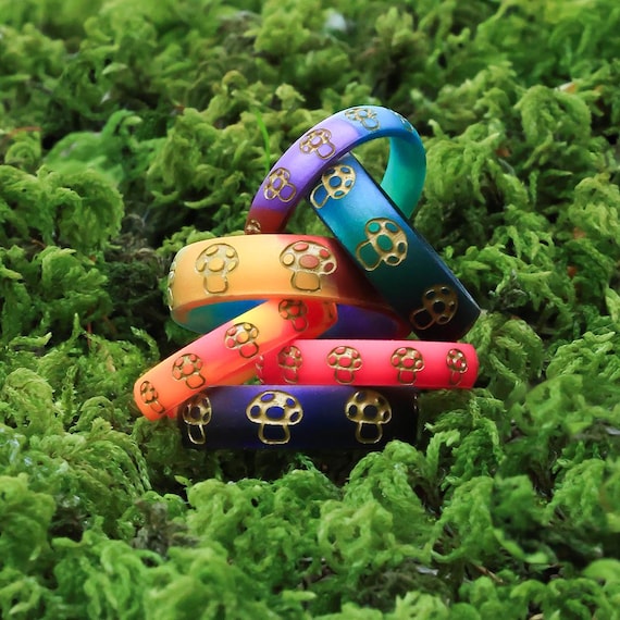 Mushroom Silicone Ring in Rainbow, Cosmic Purple, or Green - Festival Jewelry, Mushroom Jewelry, Mushroom Forager Gift, Mushroom Ring Gift