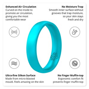 Aquamarine Blue Silicone Ring Women, Breathable Comfort Fit 4mm, March Birthstone Ring, Silicone Wedding Ring Band BFF Anniversary Gift Wife image 4