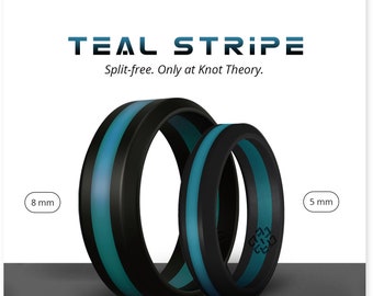 Teal Stripe Silicone Ring for Men and Women, Black and Teal Rubber Wedding Band for Him and Her, Wife Husband Firefighter Ring Gift,
