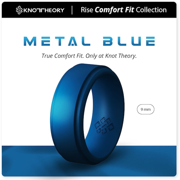 Sapphire Blue Silicone Ring for Men, Metallic Blue Rubber Wedding Band, Soft Safe Comfortable Ring Gift for Him Husband Boyfriend Fiance