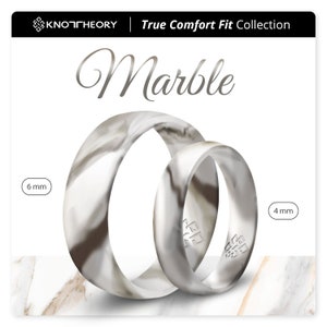 Breathable Silicone Wedding Ring in White Marble, Engagement Ring for Him and Her, Couple Rings, Birthday Gift For Her, V Day Gift Idea