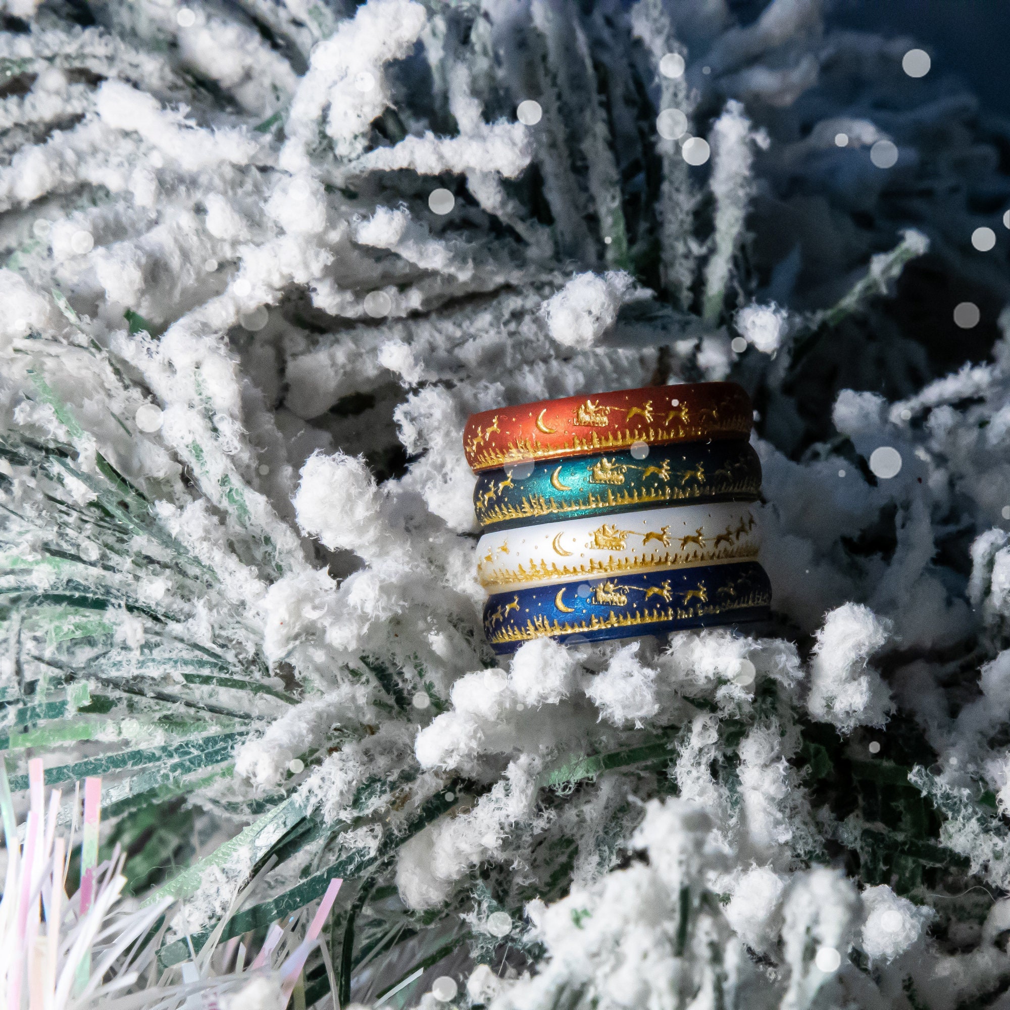 Santa's Reindeer Sleigh Silicone Wedding Ring, Engraved Christmas Silicone Ring, Personalized Xmas Gift Silicone Ring, Stocking Stuffer