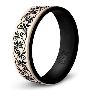 Floral Vine Silicone Ring Women Rose Gold, Champagne, Lavender Purple, or Baby Blue Silicone Wedding Band, Promise Ring Proposal Gift Flower