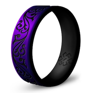 Filigree Silicone Ring for Men Women in Rose Gold, Amethyst Purple, or Green, Silicone Wedding Ring Band, Engagement Promise Ring His Hers
