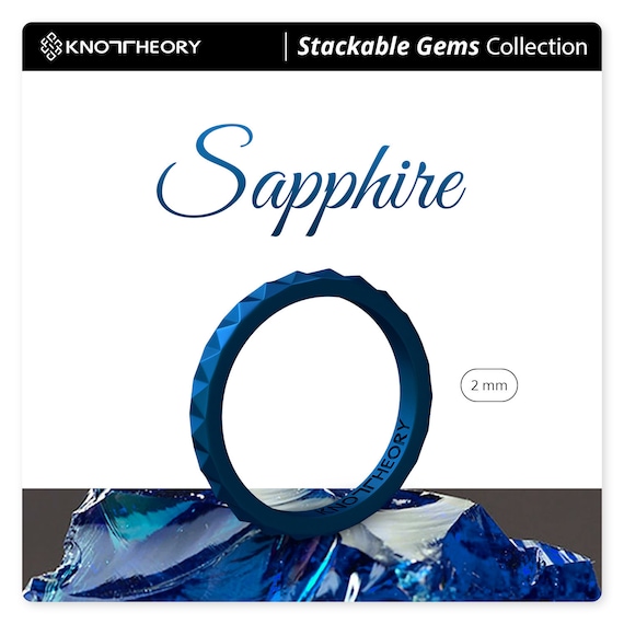 Thin Birthstone Silicone Ring in Blue Sapphire Rubber Silicon Band for  Women Pyramid Ring Stopper 