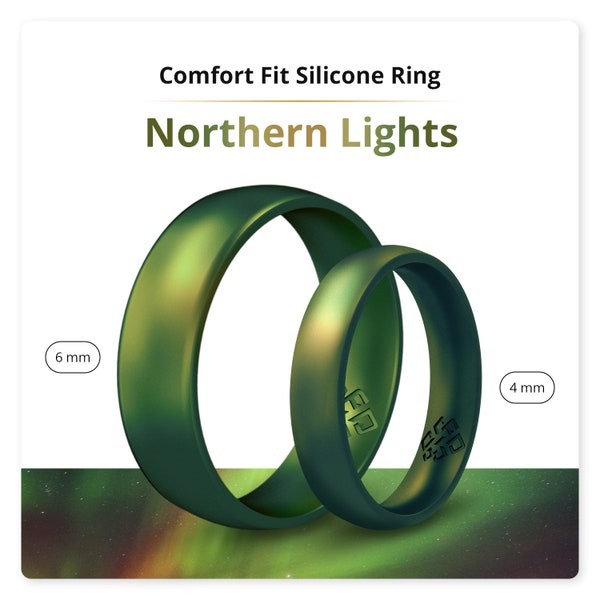 Green Silicone Ring for Women Men, Northern Lights Aurora Engagement Ring, Silicone Wedding Ring Band Anniversary Gift Husband Wife Fiance
