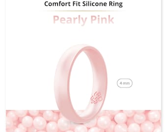 Pearly Patel Pink Silicone Ring for Women, Breathable Soft Wedding Band, True Comfort Fit, Birthstone Best Friend Birthday Anniversary Gift