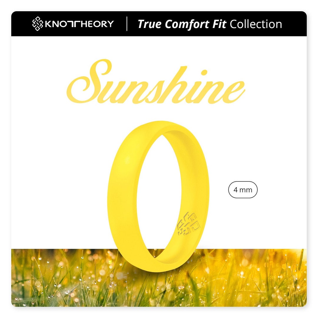 Bright Yellow Silicone Ring for Women 4mm, Breathable Rubber Band