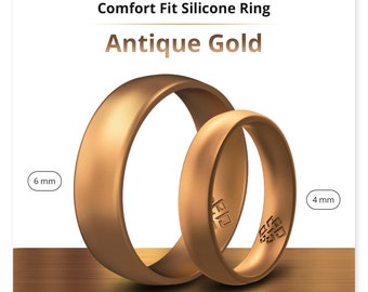 Antique Gold Breathable Silicone Ring for Men & Women - Matching Gold Rubber Wedding Bands for Him Her Couples Husband - Anniversary Gift