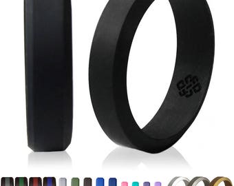 Silicone Wedding Ring Band by Knot Theory - Black - 6mm 8mm Lightweight Sleek Design