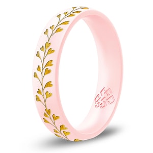 Heart Vine Silicone Ring for Women in Rose Gold, Red, or White Engraved Silicone Wedding Band Promise Ring