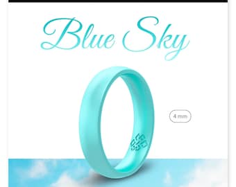 Sky Blue Silicone Ring Women 4mm, Womens Light Blue Silicone Wedding Ring, Rubber Wedding Band, Rubber Wedding Ring for Her Wife