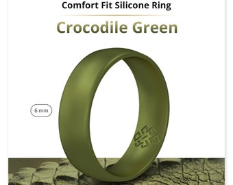 Earth Green Silicone Ring for Men, Olive Drab Military Army Green Rubber Wedding Band for Him, Anniversary Birthday Husband Thoughtful Gift
