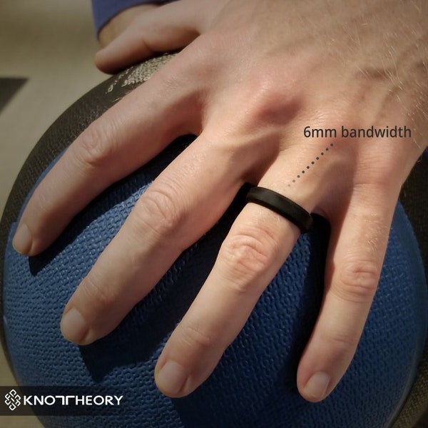 Black Silicone Ring for Men and Women - Bevel Breathable Comfort Fit in 4mm, 6mm, 8mm - Athletic Couple Workout Ring