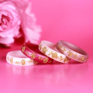 October Birth Flower Silicone Ring, Breathable Comfort Fit Silicone Wedding Band Engraved Engagement Promise Ring Safe Travel Everyday Ring
