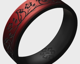 Cardinals Silicone Ring in Red, Yellow or White, 6mm Band, Bird Engagement Anniversary Gift Promise Ring Silicone Wedding Band