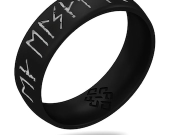 I Love You Viking Ring with Silver inlay in Black, Purple, Blue, or Silver, Runes Nordic Viking Engagement Anniversary Wedding Band Ring