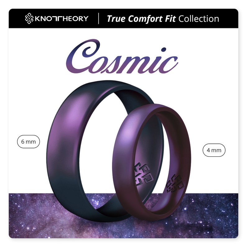 Cosmic Purple Silicone Ring for Women & Men, Knot Theory Breathable Comfort Fit Rubber Wedding Band, Anniversary Gift Boyfriend Husband Wife image 2